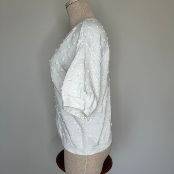 JOIE Women's Camren Textured Dot Short Sleeve Pullover Sweater White Size Small - Picture 7 of 9